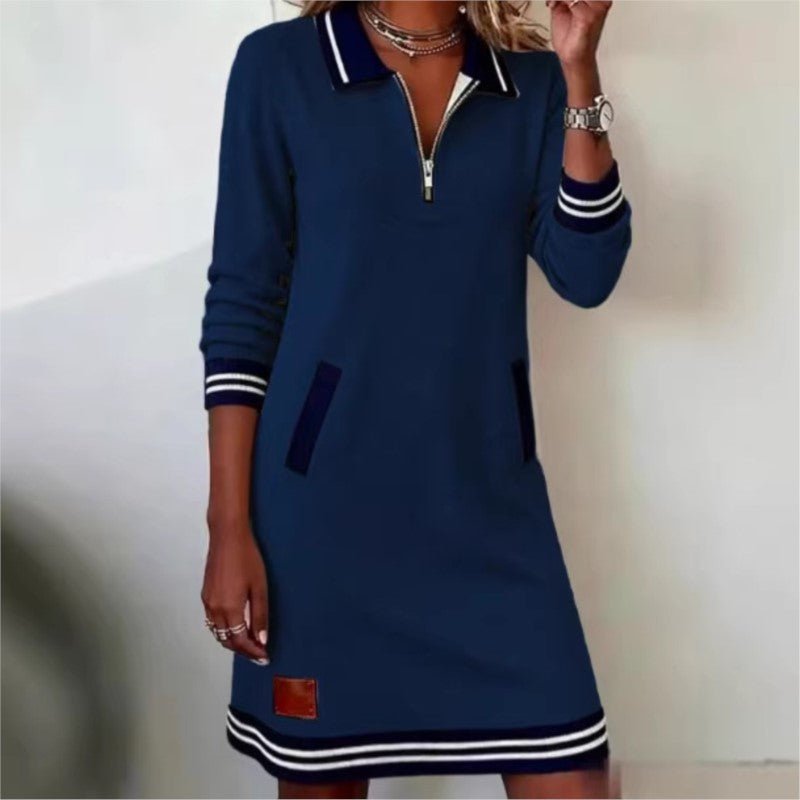 Deidre | Vestido corto tipo sudadera con media cremallera y ribete en contraste para mujer