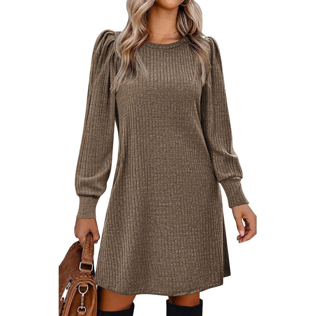 Abigayle | Vestido de punto acanalado con mangas abullonadas para mujer, ideal para el invierno