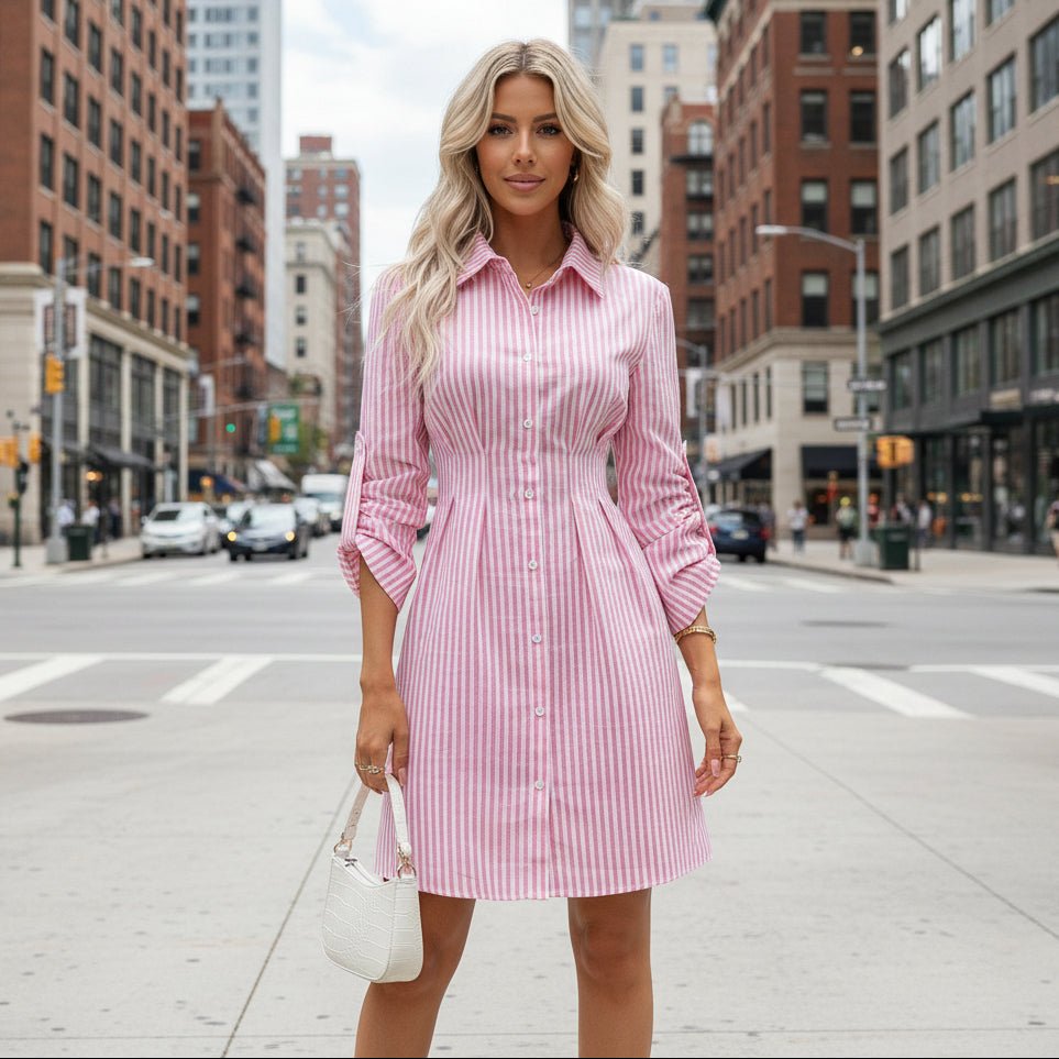 Lesley | Women's Striped Tiered Shirt Dress