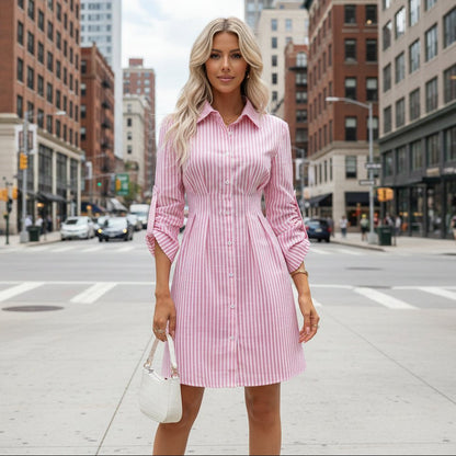 Lesley | Women's Striped Tiered Shirt Dress