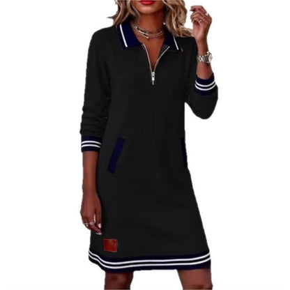 Deidre | Vestido corto tipo sudadera con media cremallera y ribete en contraste para mujer
