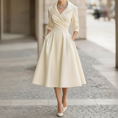 Juliana | Women's Long Sleeve Wrap Neck Pleated Midi Dress