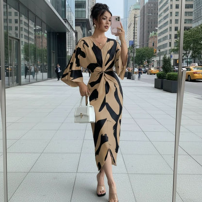 Debra | Women's Abstract Print Twist Waist Midi Dress