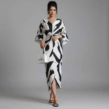 Debra | Women's Abstract Print Twist Waist Midi Dress