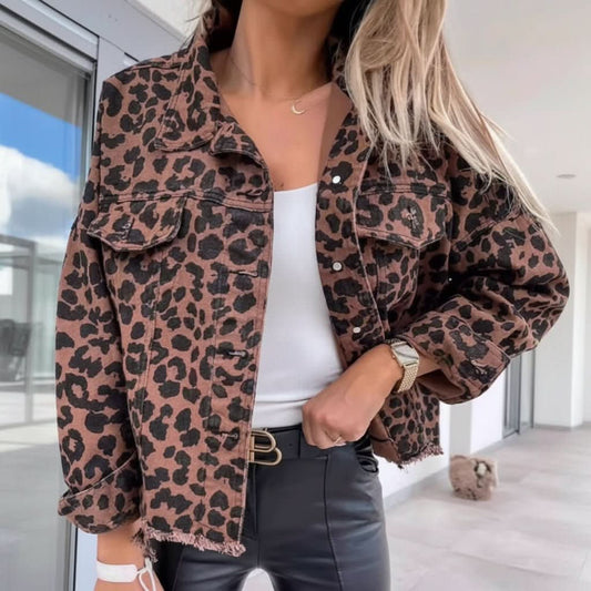 Carrie | Übergroße Jacke mit Leopardenmuster und ausgefransten Kanten für Damen