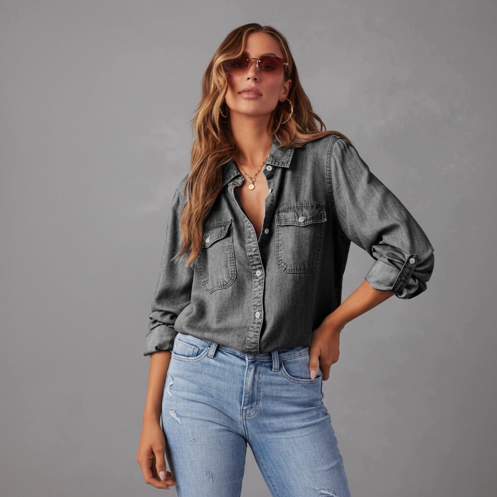 Lindsey | Camisa vintage de manga larga con botones para mujer
