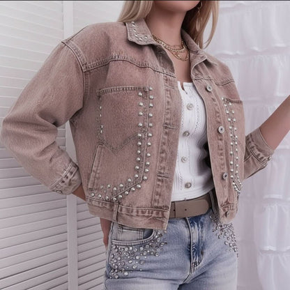 Desiree | Women's Cropped Pink Embellished Pocket Jacket