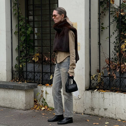 Emmalee | Chaleco de invierno de piel sintética con cuello alto para mujer