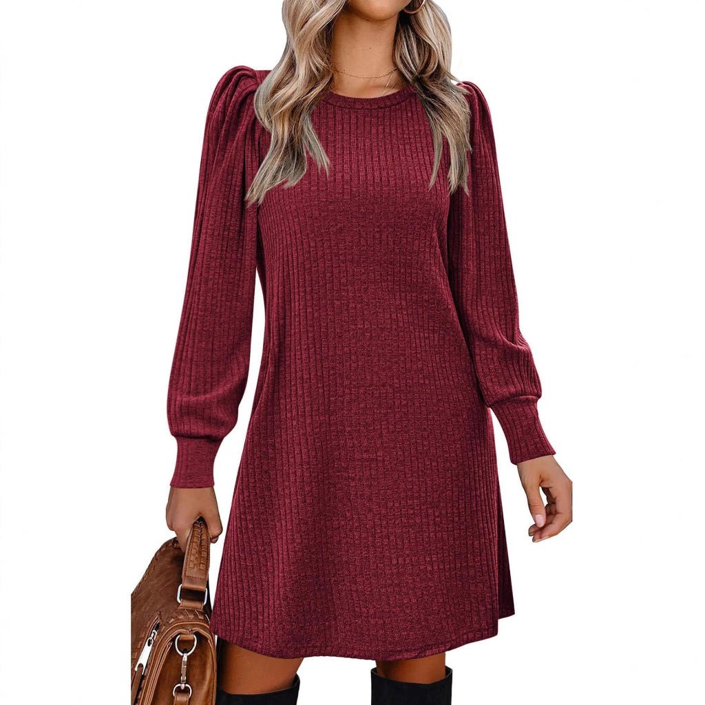 Abigayle | Vestido de punto acanalado con mangas abullonadas para mujer, ideal para el invierno