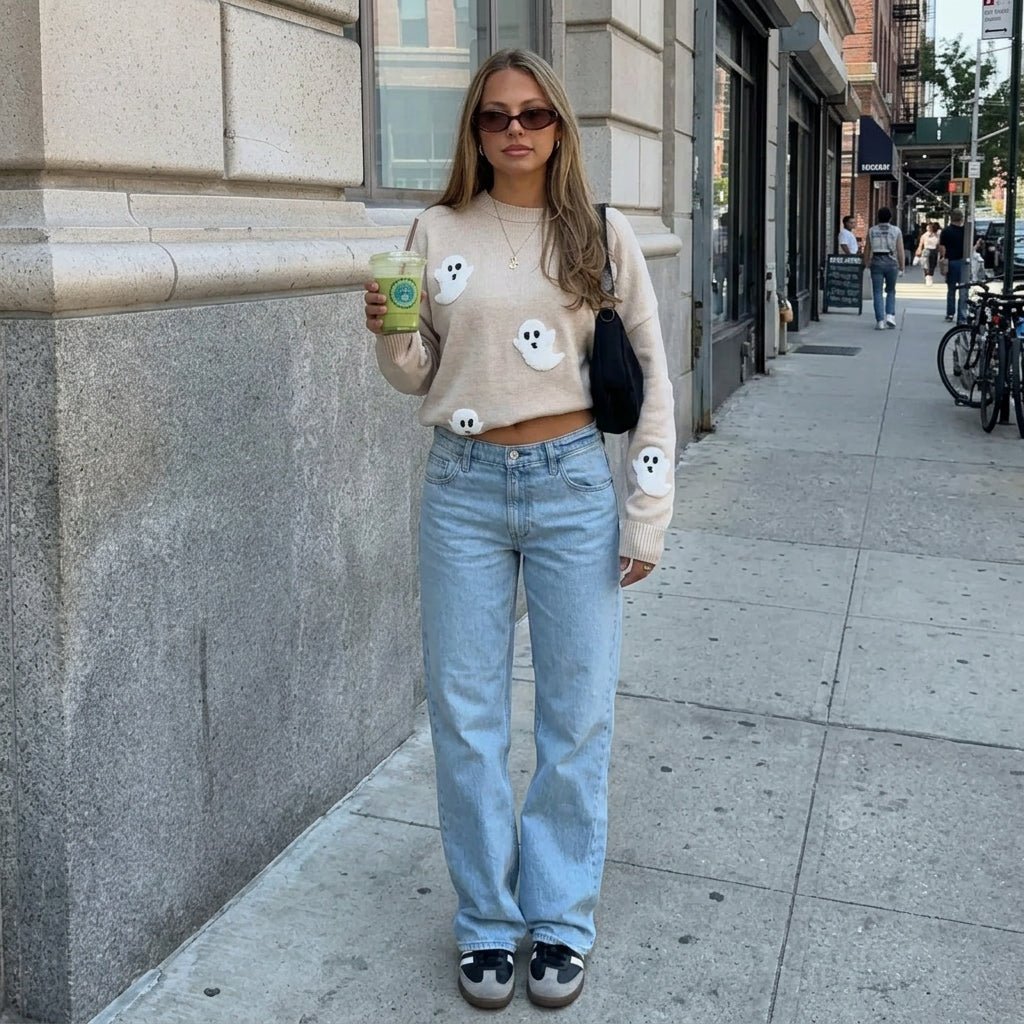 Isabela | Jersey de punto para mujer, manga larga y cuello barco