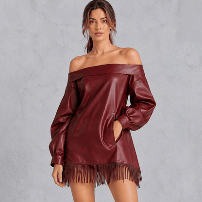 Yessenia | Minivestido de invierno de cuero sintético con flecos para mujer