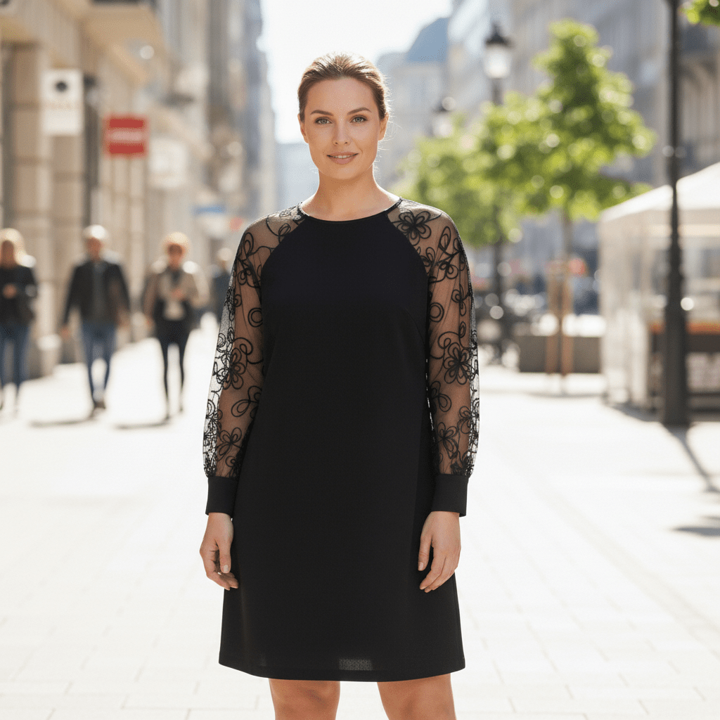 Kaylie | Women's Lace Sleeve Round Neck Dress