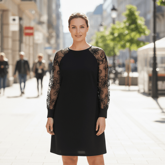 Kaylie | Women's Lace Sleeve Round Neck Dress
