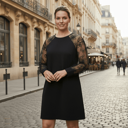 Kaylie | Women's Lace Sleeve Round Neck Dress