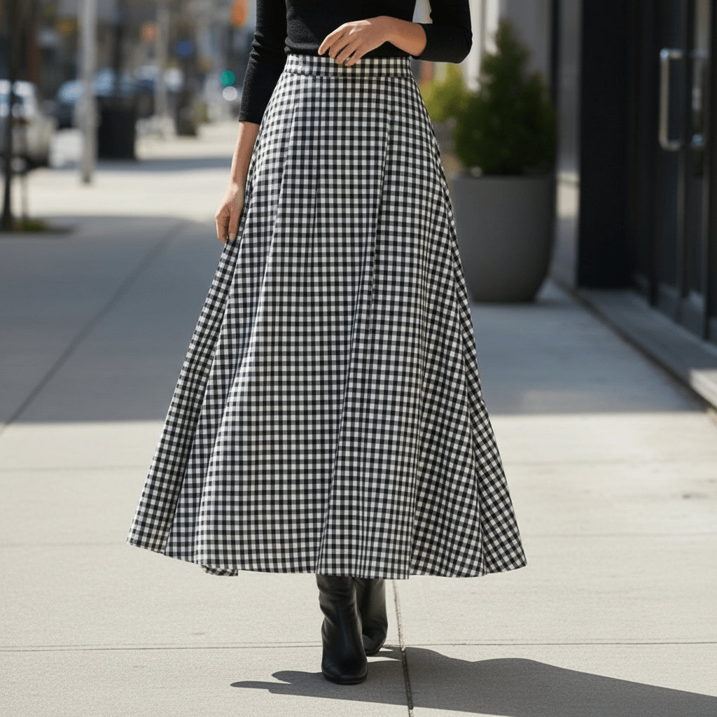 Angie | Women's Check High-Waisted Classic-Fit Skirt