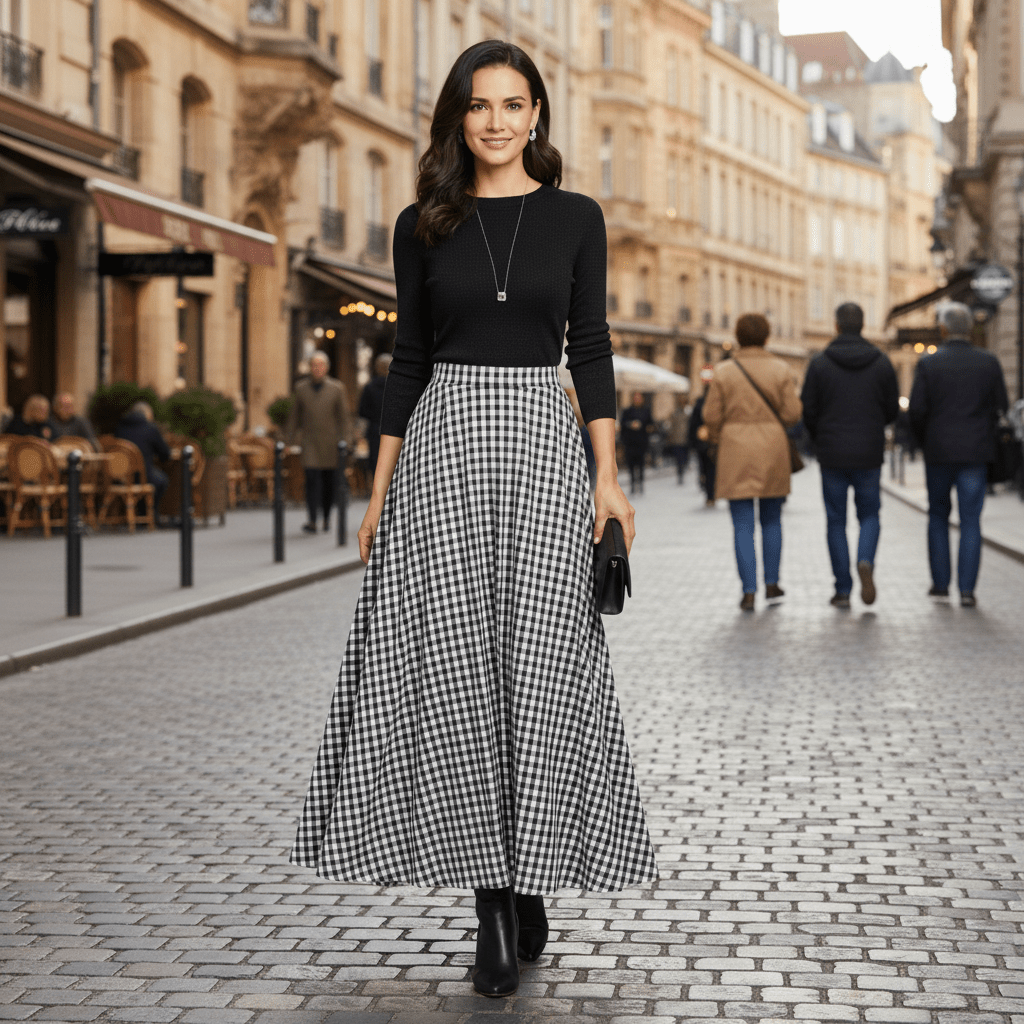 Angie | Women's Check High-Waisted Classic-Fit Skirt