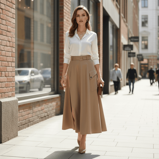 Bequemes Outfit mit hoch geschlitztem Rock