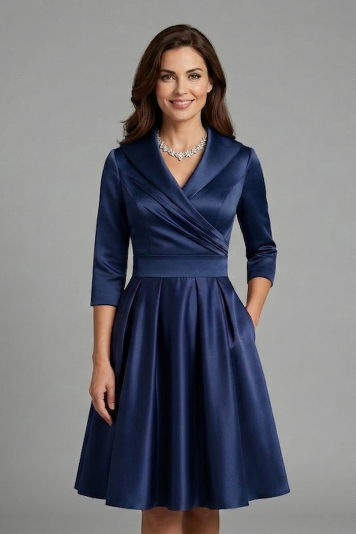 Sherri | Damen-Midikleid mit V-Ausschnitt und plissierter Taille