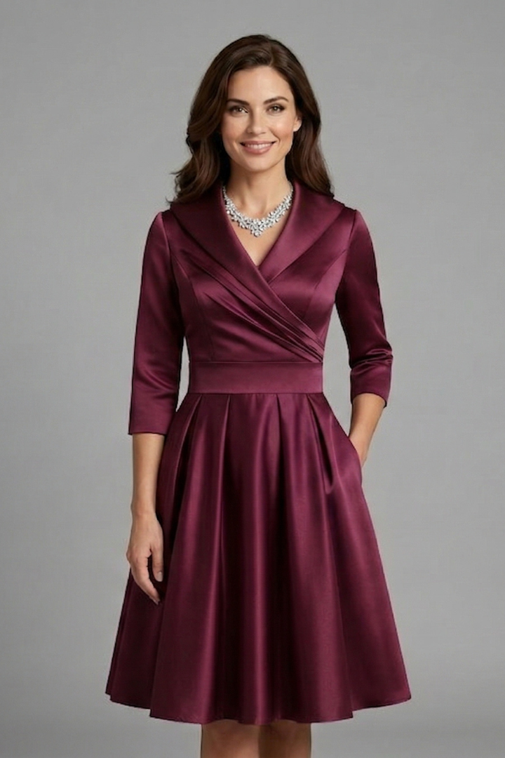 Sherri | Damen-Midikleid mit V-Ausschnitt und plissierter Taille