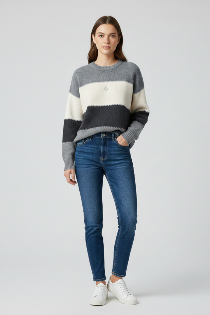 Dolores | Locker geschnittener Strickpullover mit Streifen für Damen