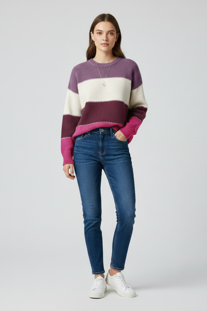 Dolores | Locker geschnittener Strickpullover mit Streifen für Damen