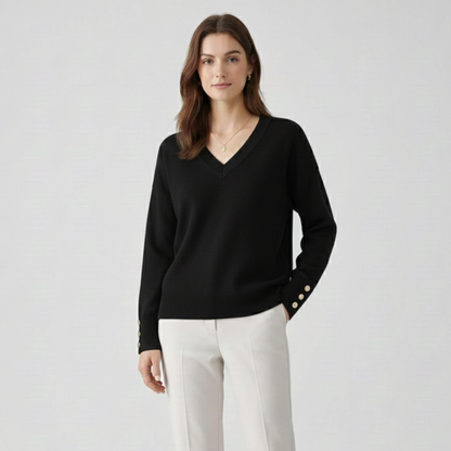 Stacie | Women's Relaxed V-Neck Button-Cuff Jumper