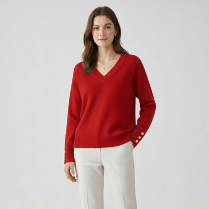 Stacie | Women's Relaxed V-Neck Button-Cuff Jumper
