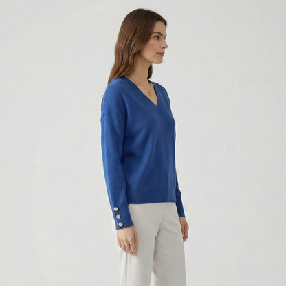 Stacie | Women's Relaxed V-Neck Button-Cuff Jumper