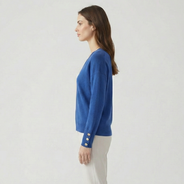 Stacie | Women's Relaxed V-Neck Button-Cuff Jumper