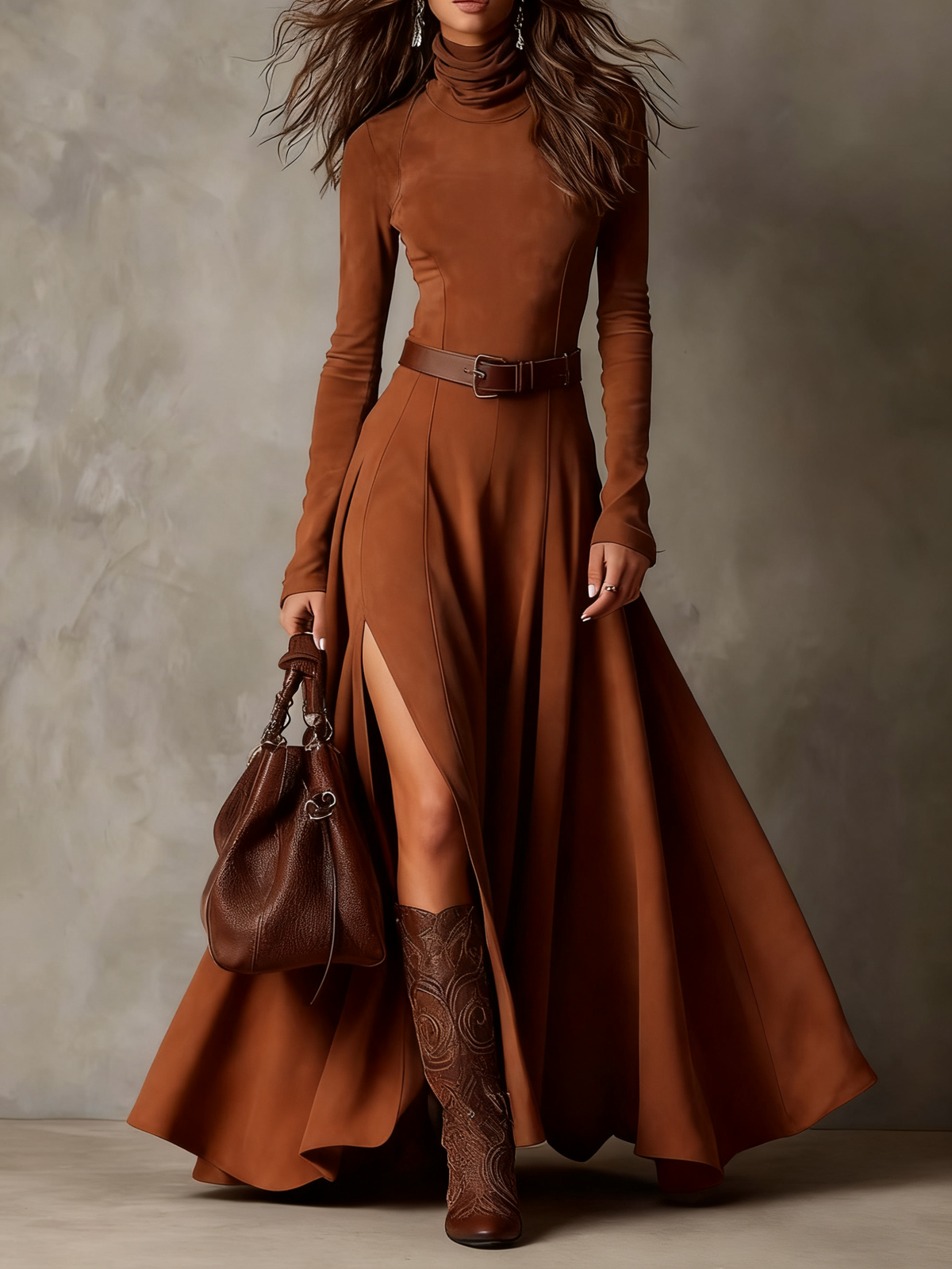 Chelsie | Maxikleid mit Rollkragen und Schlitz für Damen