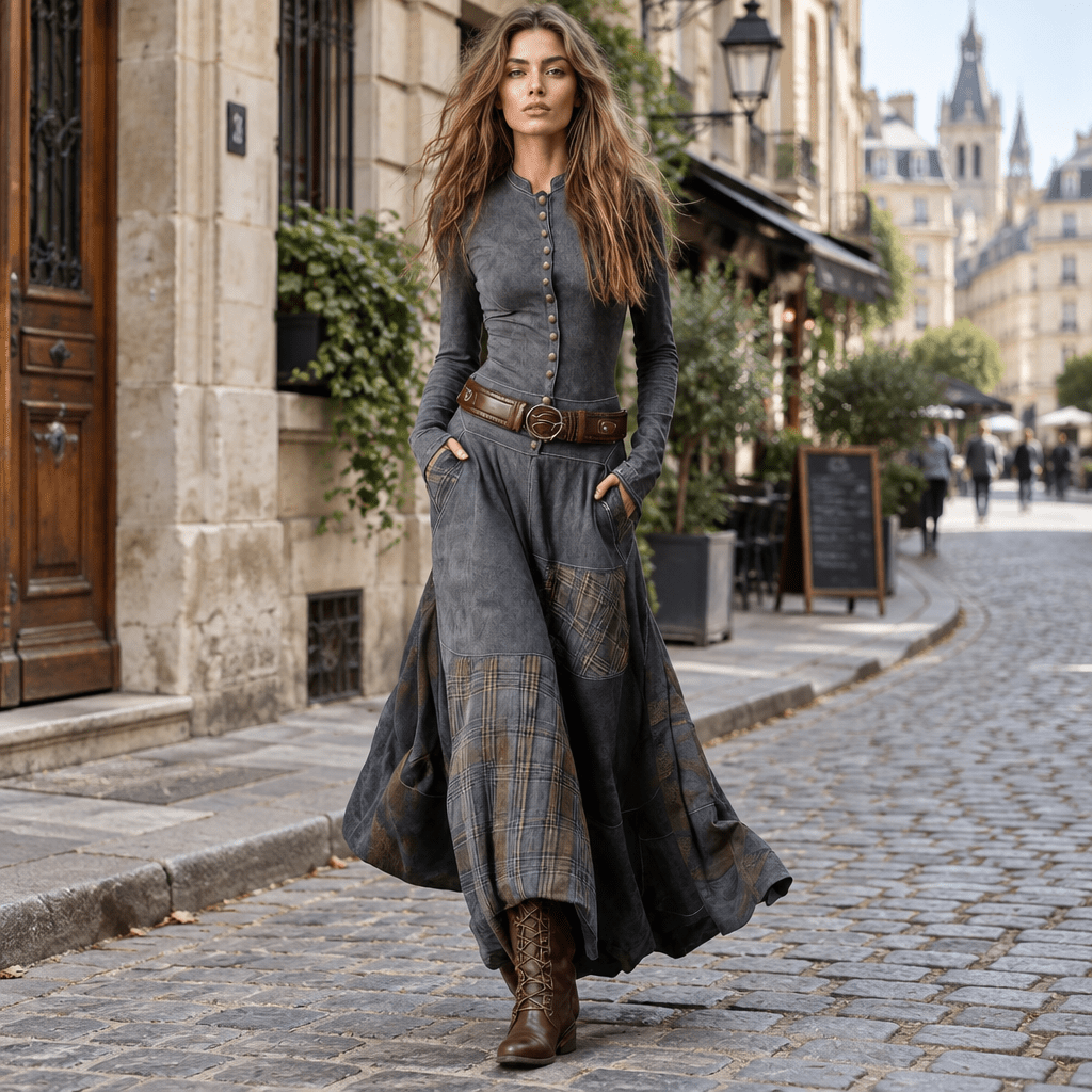 Karli | Vestido de manga larga con detalles de botones para mujer