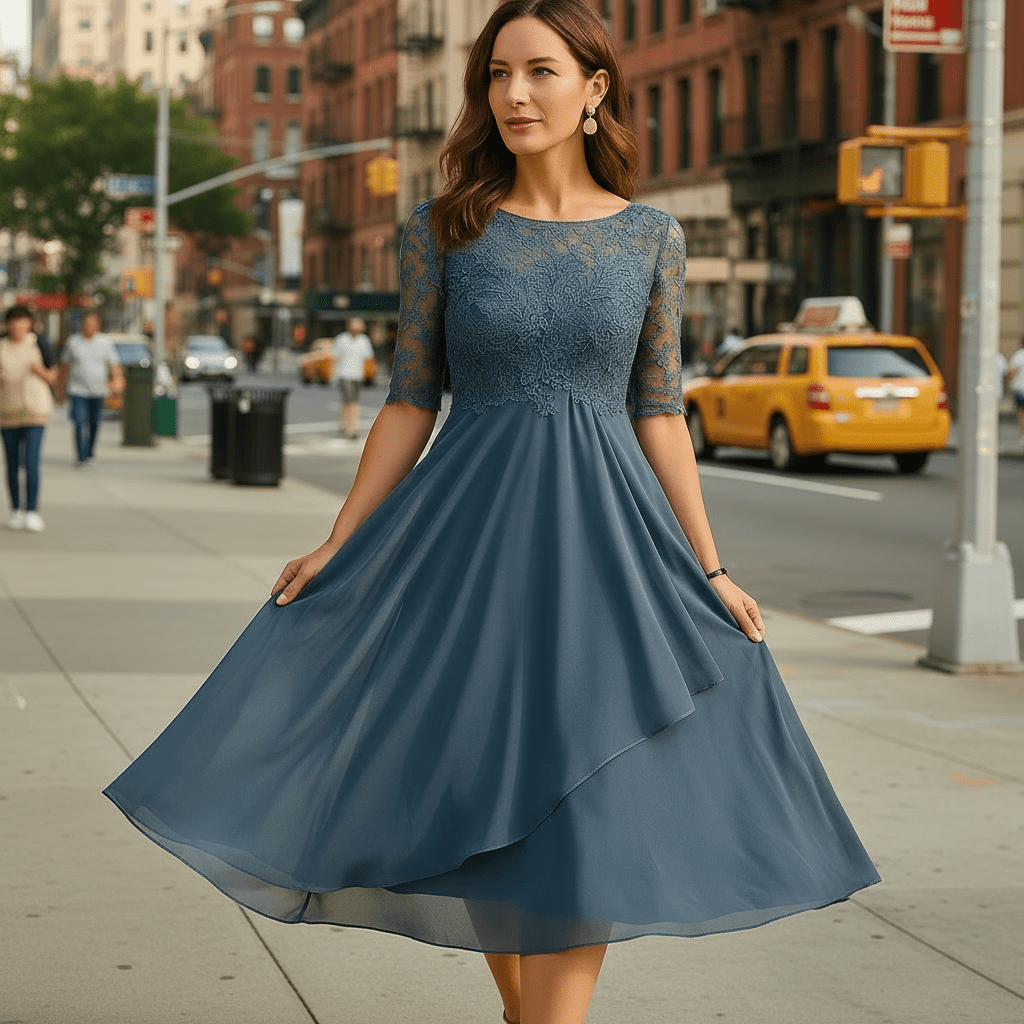 Edna | Vestido formal de noche de mujer con mangas tres cuartos