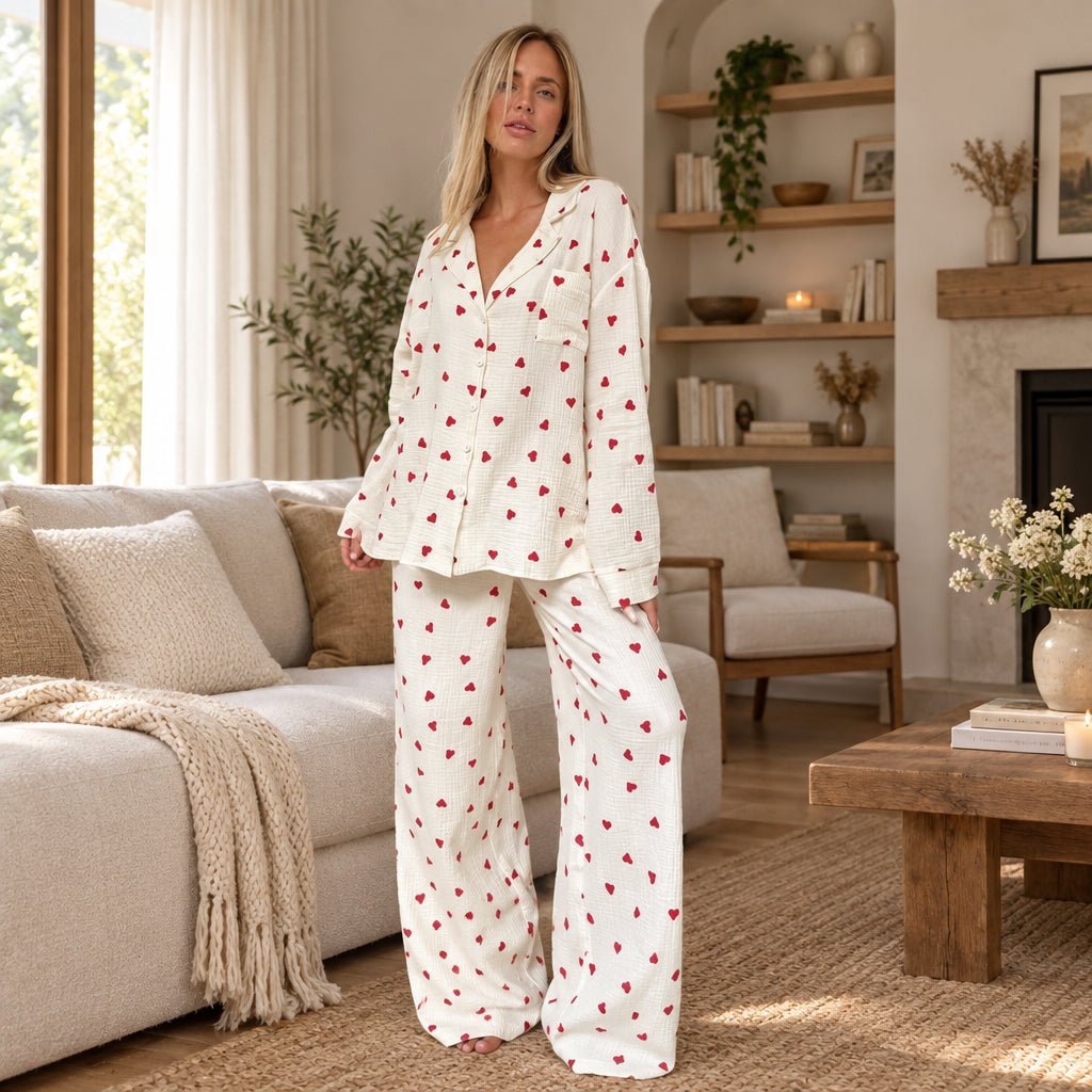 Celina | Women's Heart Print Two-Piece Pyjama Set