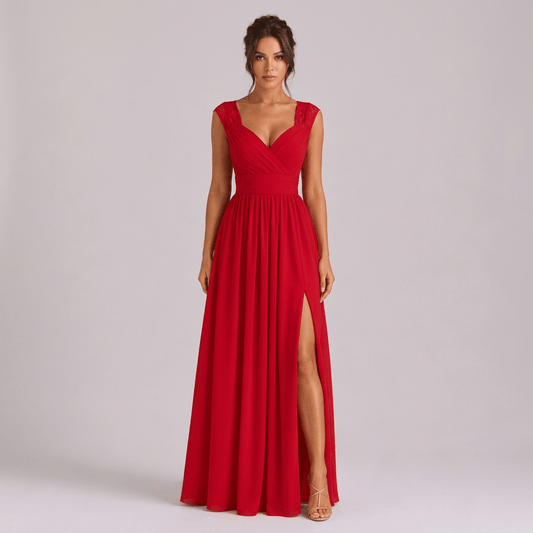 Annabel | Women's Elegant Maxi Dress with Wrap V-Neck and High Side Slit