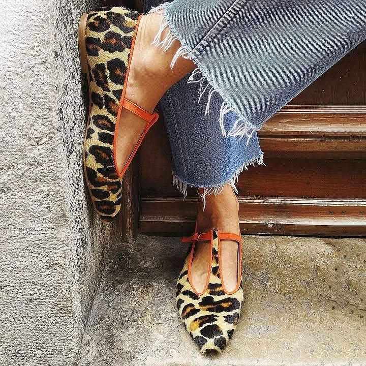 Kimberly | Women's Leopard Print T-Strap Flat Shoes