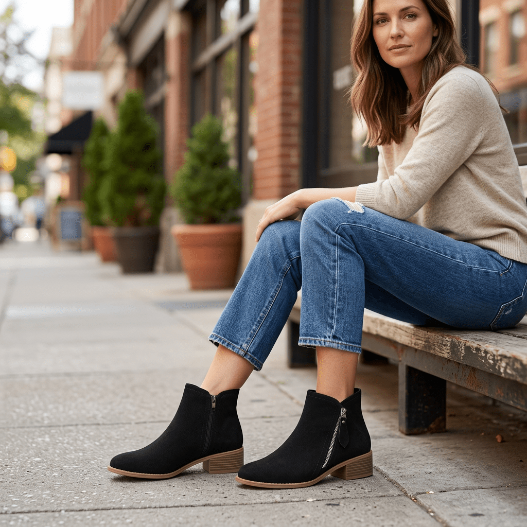 Black boots sidewalk image
