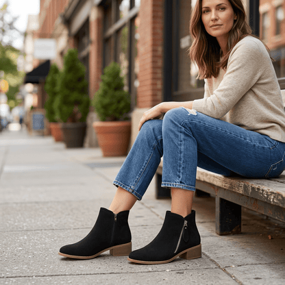 Black boots sidewalk image