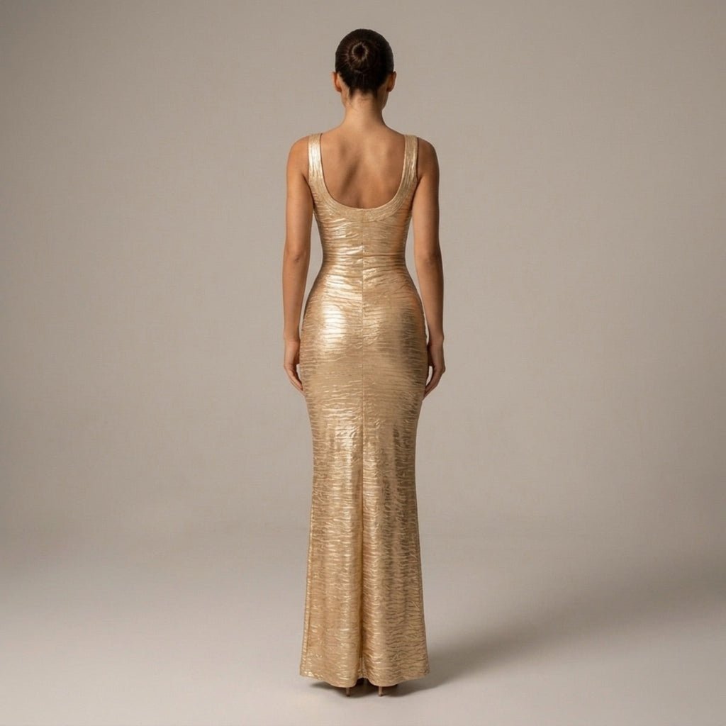 Lilliana | Vestido largo metalizado de escote redondo para mujer