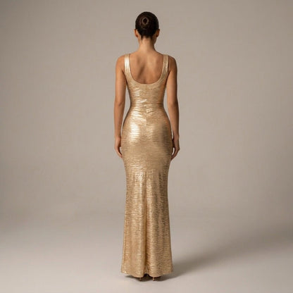 Lilliana | Vestido largo metalizado de escote redondo para mujer