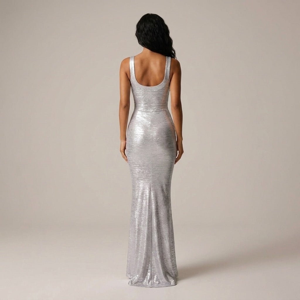 Lilliana | Vestido largo metalizado de escote redondo para mujer