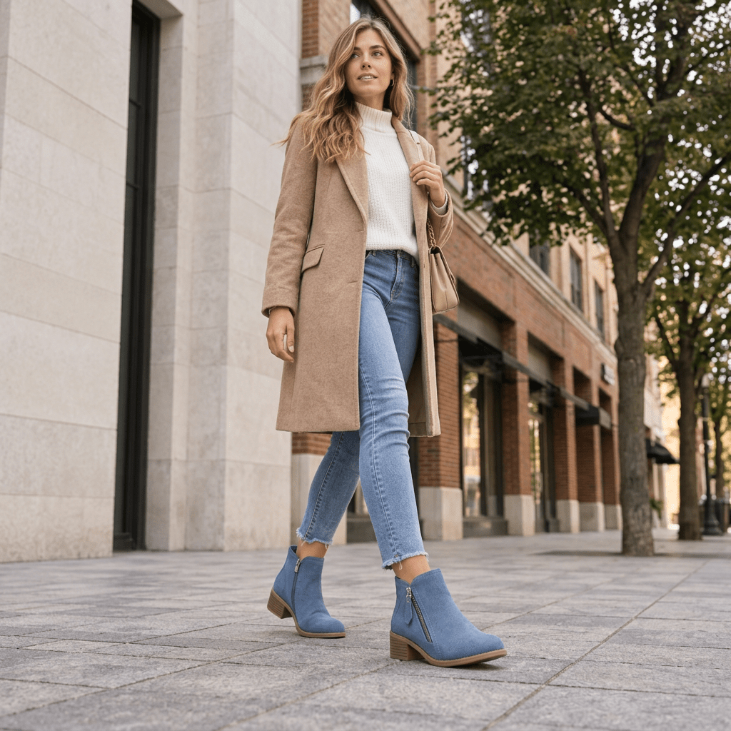 Blue boots sidewalk walking image