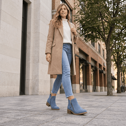 Blue boots sidewalk walking image
