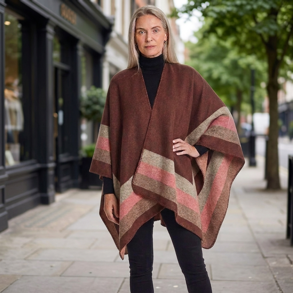 Brown and pink striped poncho