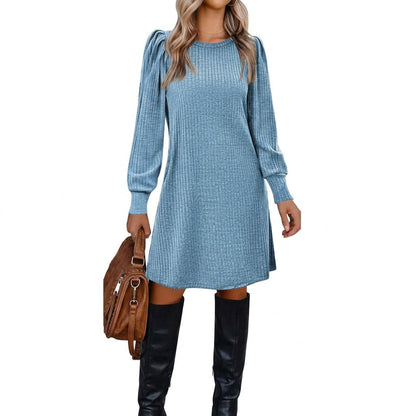 Abigayle | Vestido de punto acanalado con mangas abullonadas para mujer, ideal para el invierno