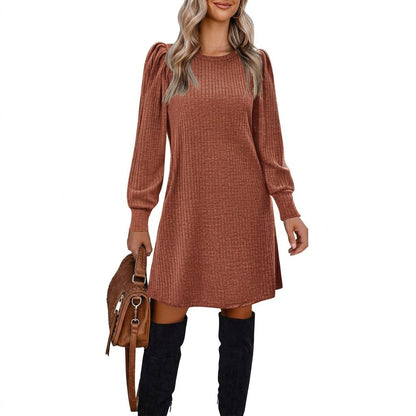 Abigayle | Vestido de punto acanalado con mangas abullonadas para mujer, ideal para el invierno