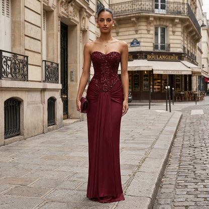 Inez | Vestido largo de invierno con corsé y abalorios para mujer