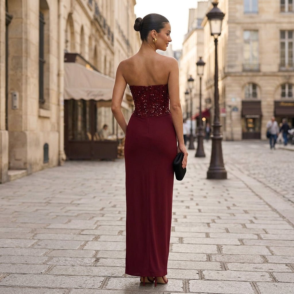 Inez | Vestido largo de invierno con corsé y abalorios para mujer