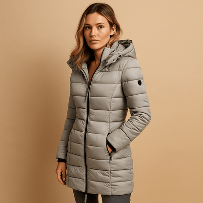 Alecia | Chaqueta acolchada de invierno de largo medio con capucha para mujer