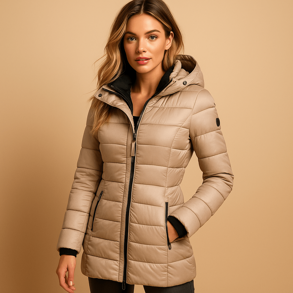 Alecia | Chaqueta acolchada de invierno de largo medio con capucha para mujer