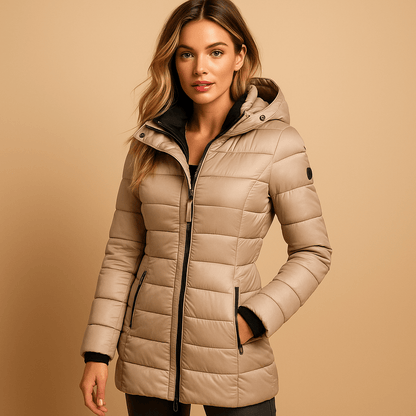 Alecia | Chaqueta acolchada de invierno de largo medio con capucha para mujer